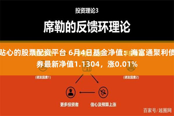 贴心的股票配资平台 6月4日基金净值：海富通聚利债券最新净值1.1304，涨0.01%